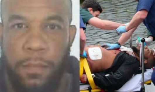 Khalid Masood trong bức ảnh đầu tiên được cảnh sát công bố (trái) và tại hiện trường vụ tấn công