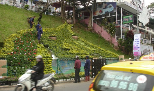 Công nhân đang làm đường hoa